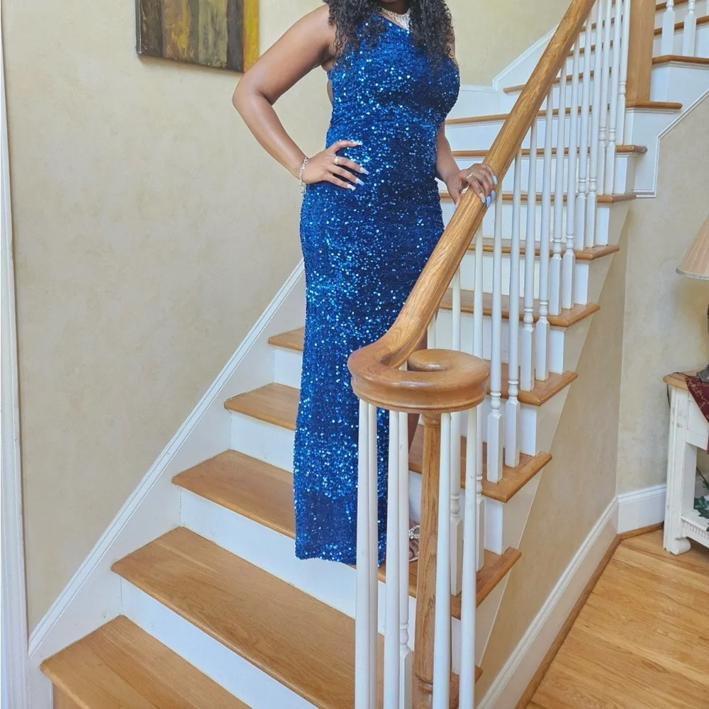 Stunning Blue Sequin Strappy Dress - Picture 2 of 2